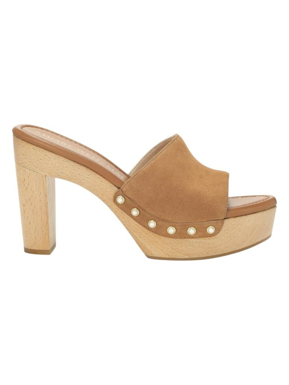 Stuart Weitzman Pearl Clog 85 Sandals Tan Suede Platform Mule Heels Size 8.5